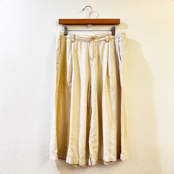 Anthropologie Pilcro Cargo Culottes Linen Blend Cropped Pants Cream Size 6 - Picture 4 of 12